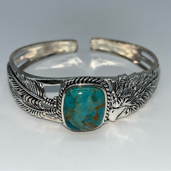 Stauer Spirit of the Southwest 14 kt American Turquoise, Eagle & Feathers Cuff - Picture 1 of 13